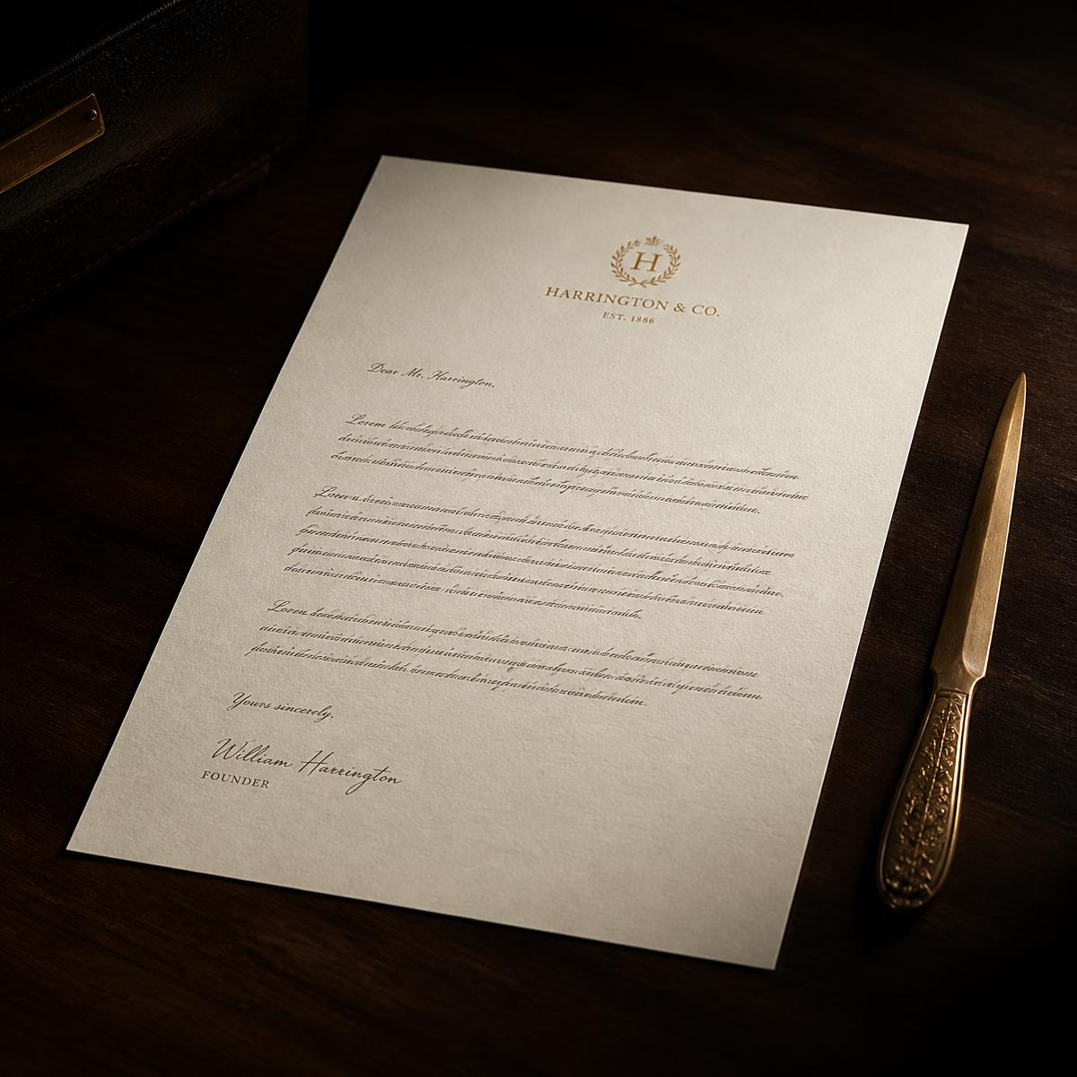 A personalised printed letter on cream stationery